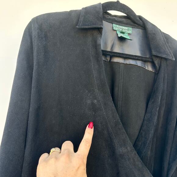 Vintage Y2K Ralph Lauren Suede Leather Wrap Long Sleeve Top Black Medium - Picture 7 of 11
